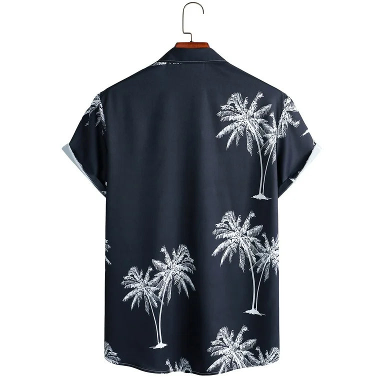 🌴 Split-Tone Tropical Shirt – Midnight & Sand