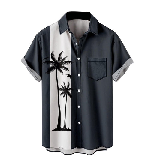 🌴 Split-Tone Tropical Shirt – Midnight & Sand